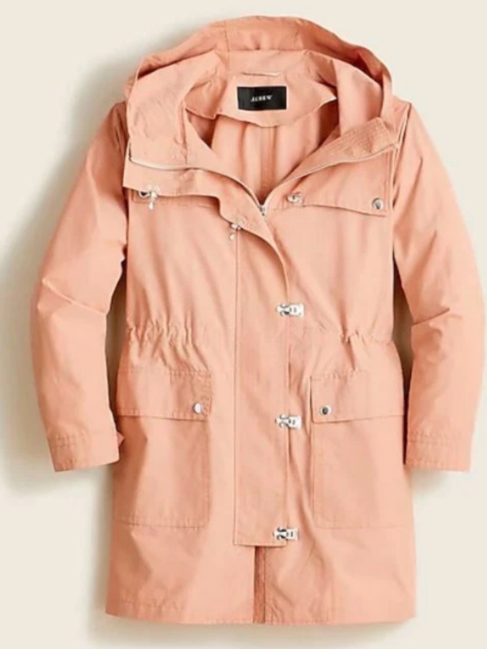 $148 J Crew J.crew Taupe Pink Pockets Hooded Light Weight Utility Rain Jacket S
